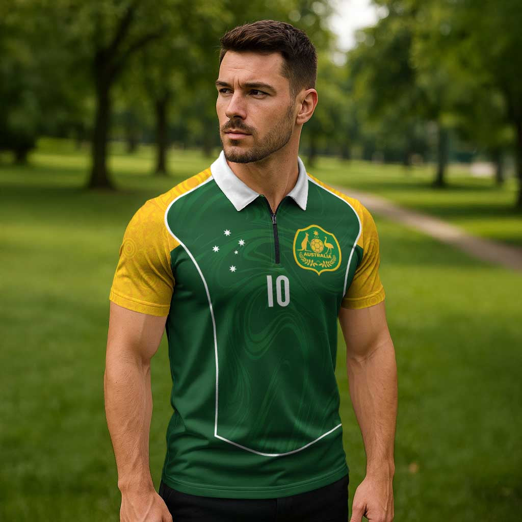 Custom Australia Football Zipper Polo Shirt Aboriginal Pattern Sporty Style-Green Color - Wonder Print Shop