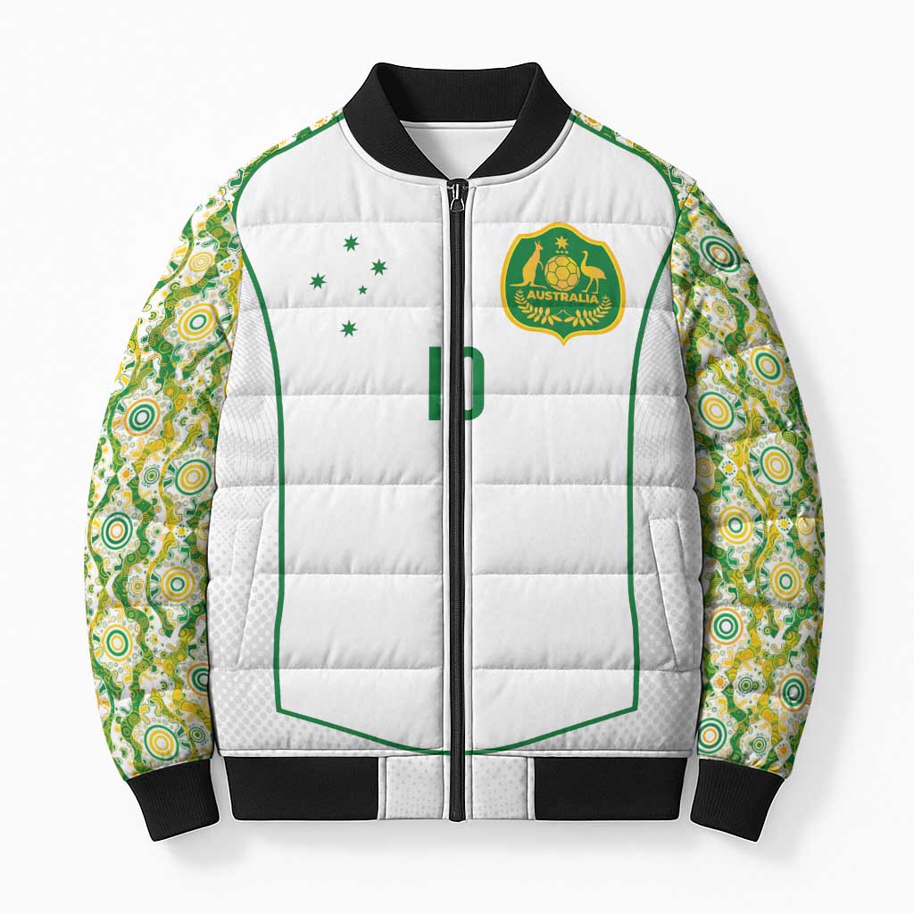 Custom Australia Football Bomber Puffer Jacket Aboriginal Pattern Sporty Style-White Color - Wonder Print Shop