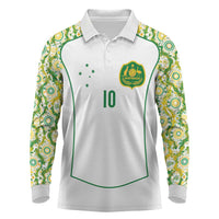 Custom Australia Football Long Sleeve Polo Shirt Aboriginal Pattern Sporty Style-White Color - Wonder Print Shop
