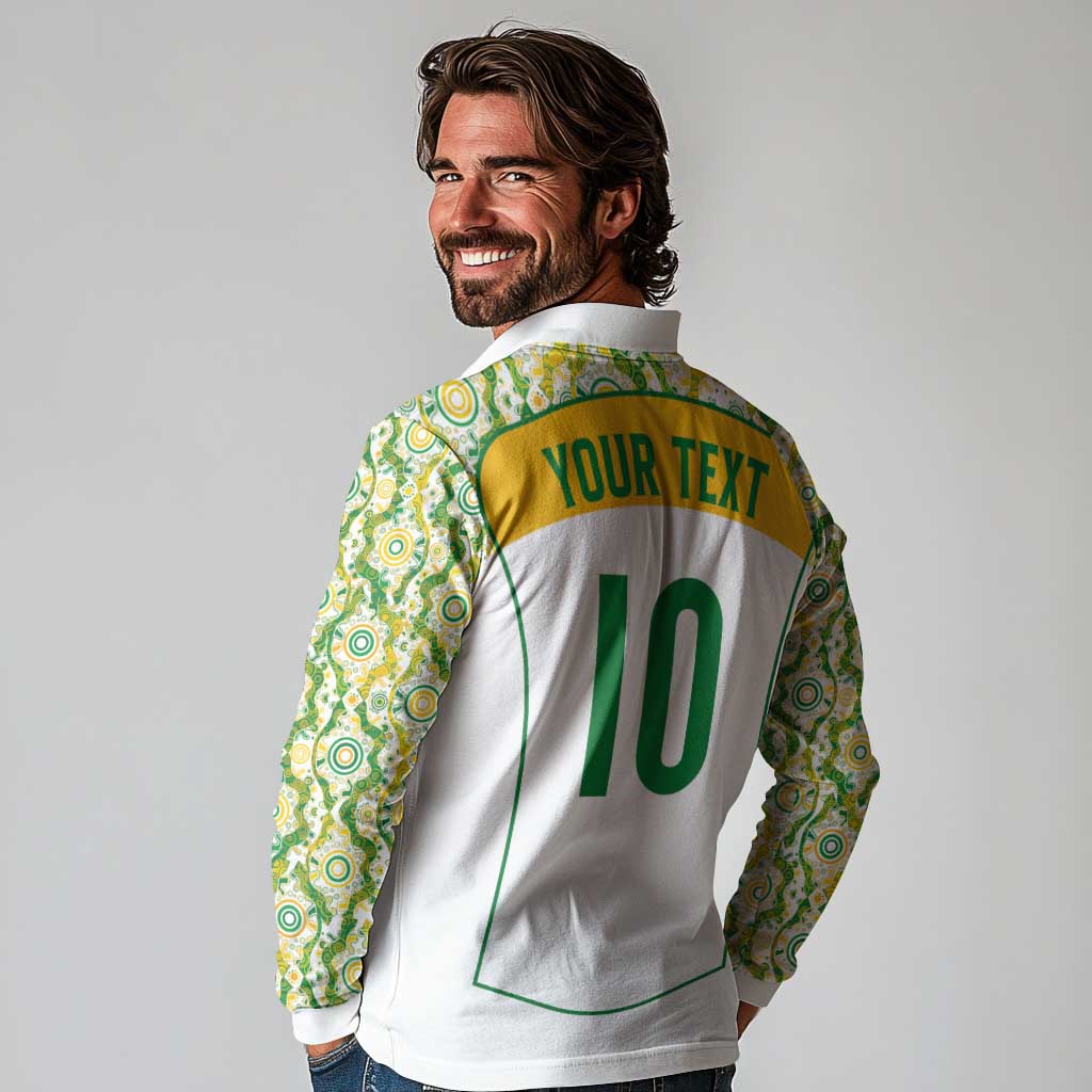 Custom Australia Football Long Sleeve Polo Shirt Aboriginal Pattern Sporty Style-White Color - Wonder Print Shop