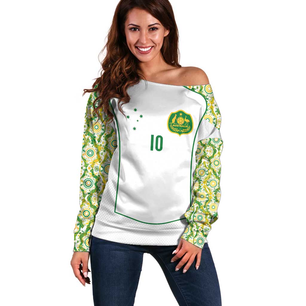 Custom Australia Football Off Shoulder Sweater Aboriginal Pattern Sporty Style-White Color - Wonder Print Shop