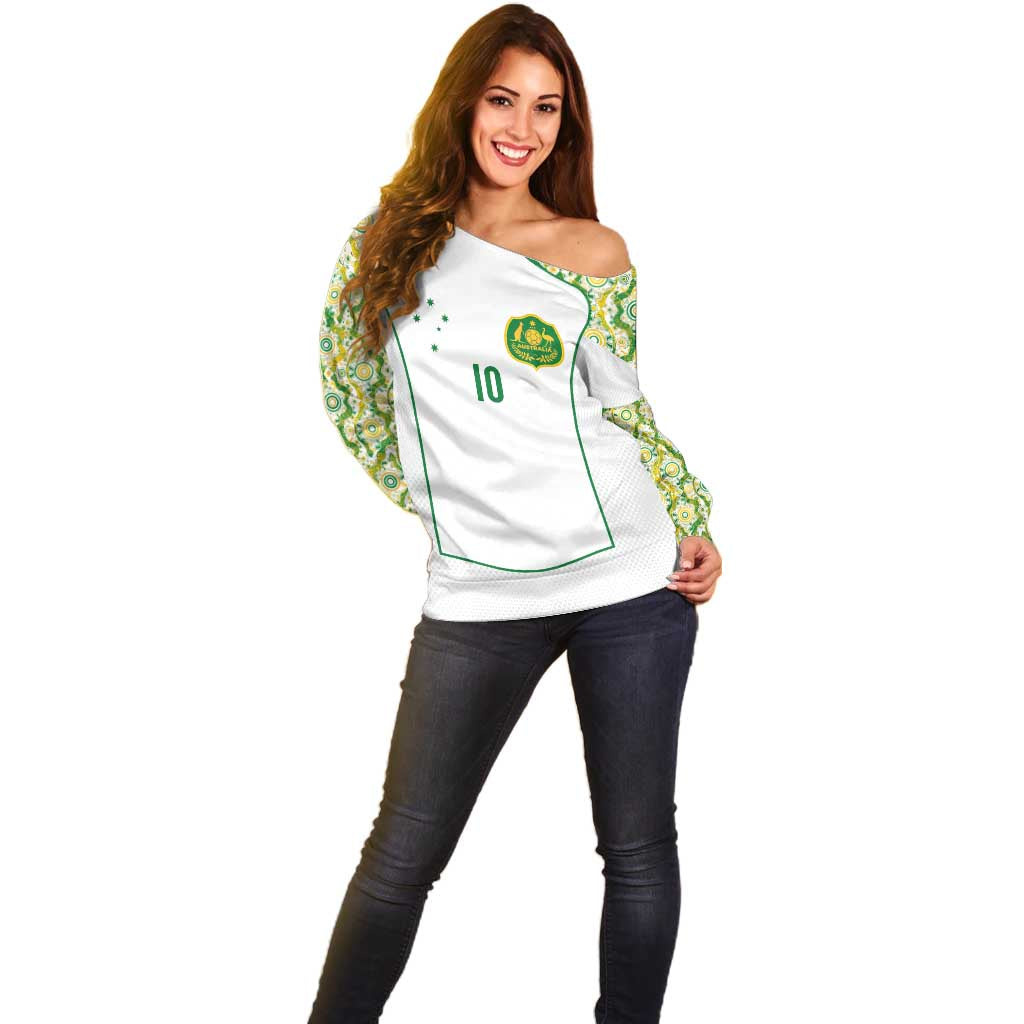 Custom Australia Football Off Shoulder Sweater Aboriginal Pattern Sporty Style-White Color - Wonder Print Shop