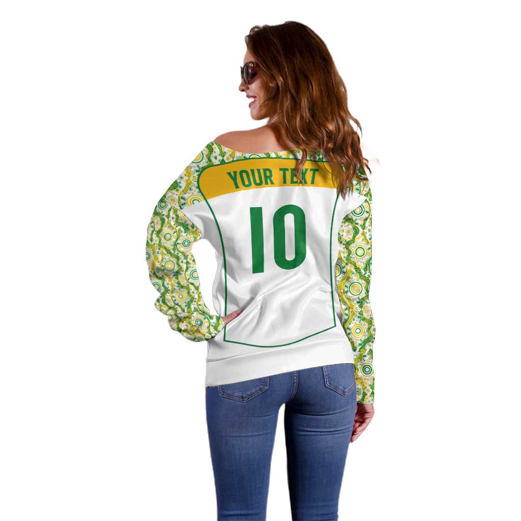 Custom Australia Football Off Shoulder Sweater Aboriginal Pattern Sporty Style-White Color - Wonder Print Shop