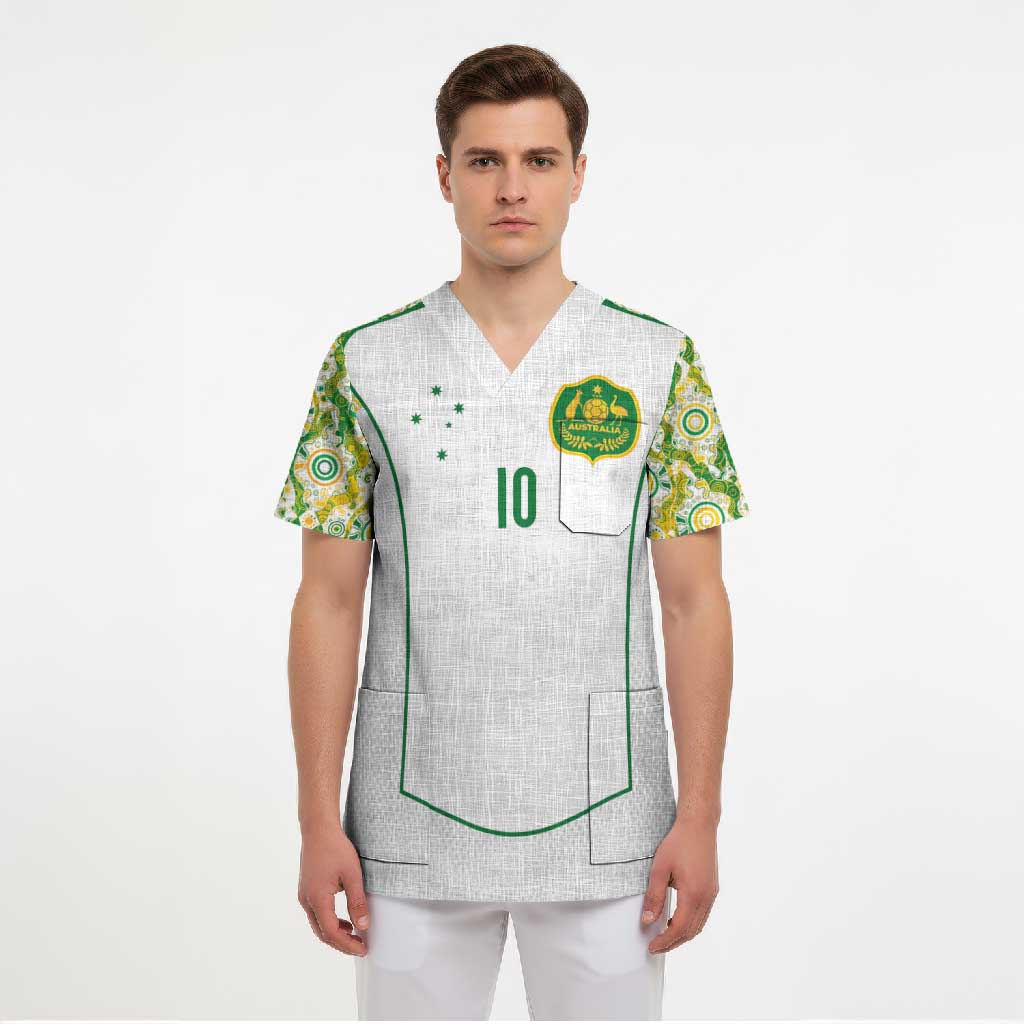 Custom Australia Football Scrub Top Aboriginal Pattern Sporty Style-White Color - Wonder Print Shop