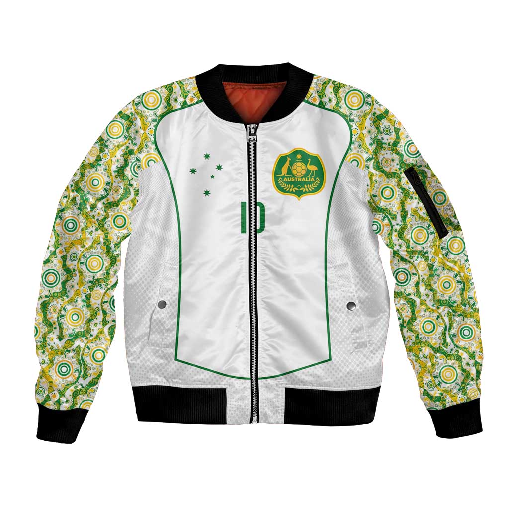 Custom Australia Football Sleeve Zip Bomber Jacket Aboriginal Pattern Sporty Style-White Color - Wonder Print Shop