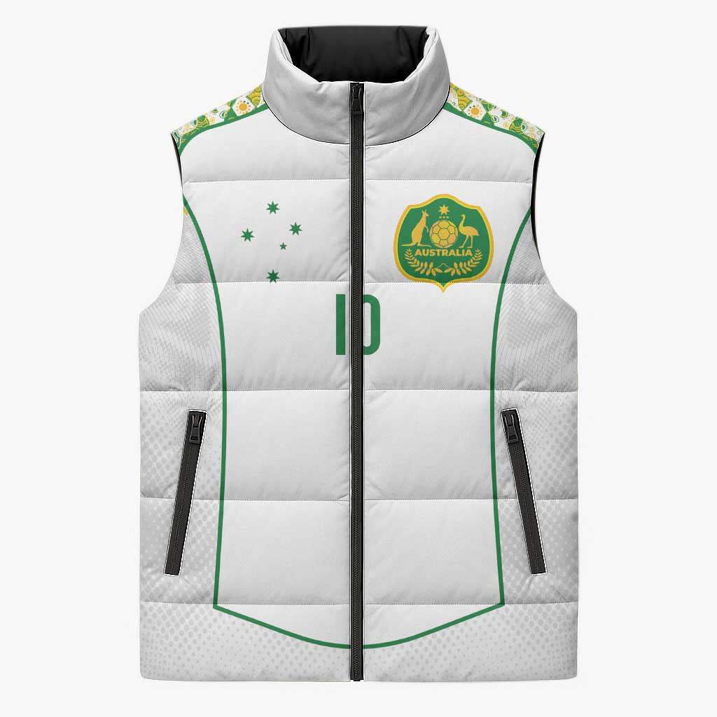 Custom Australia Football Sleeveless Puffer Jacket Aboriginal Pattern Sporty Style-White Color - Wonder Print Shop