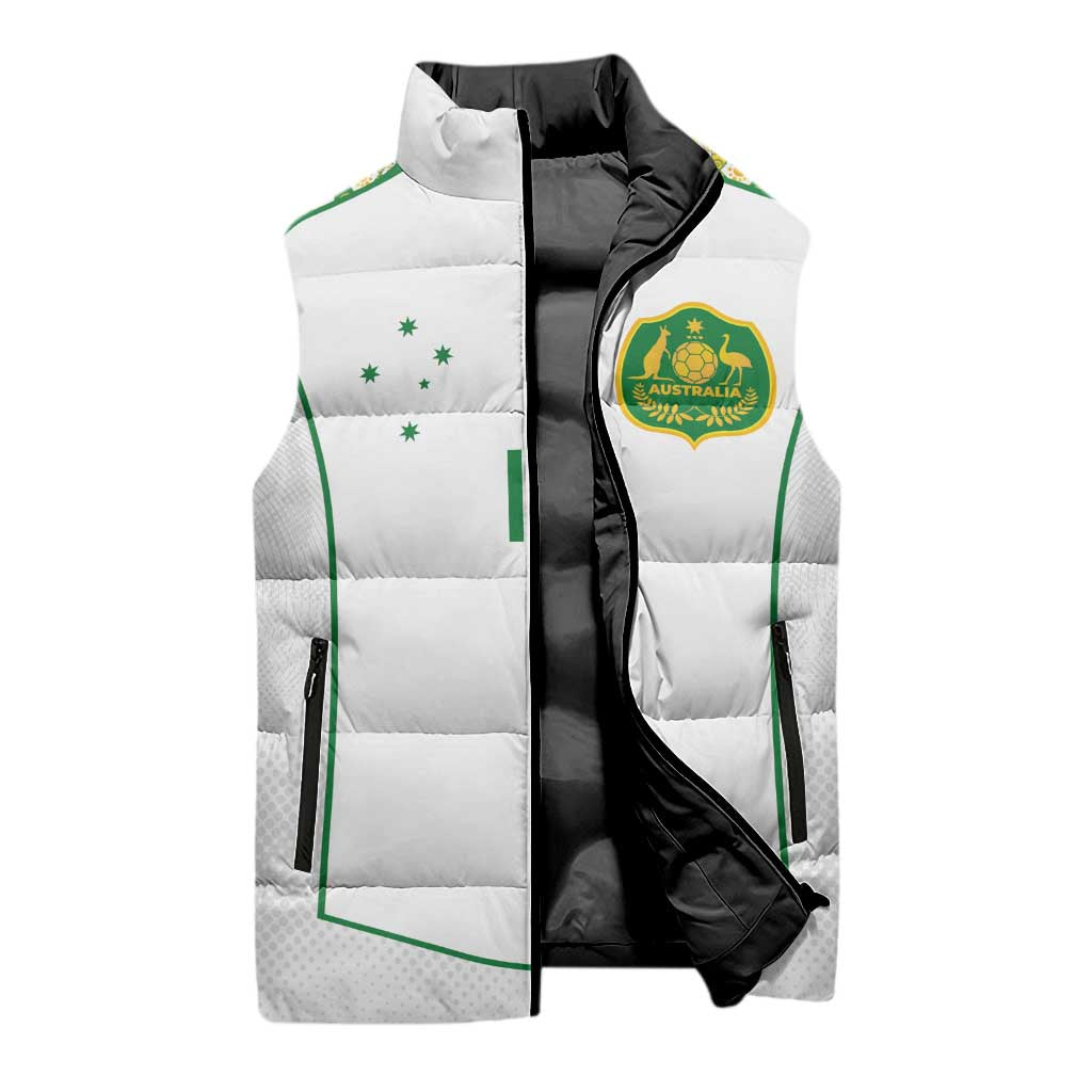 Custom Australia Football Sleeveless Puffer Jacket Aboriginal Pattern Sporty Style-White Color - Wonder Print Shop