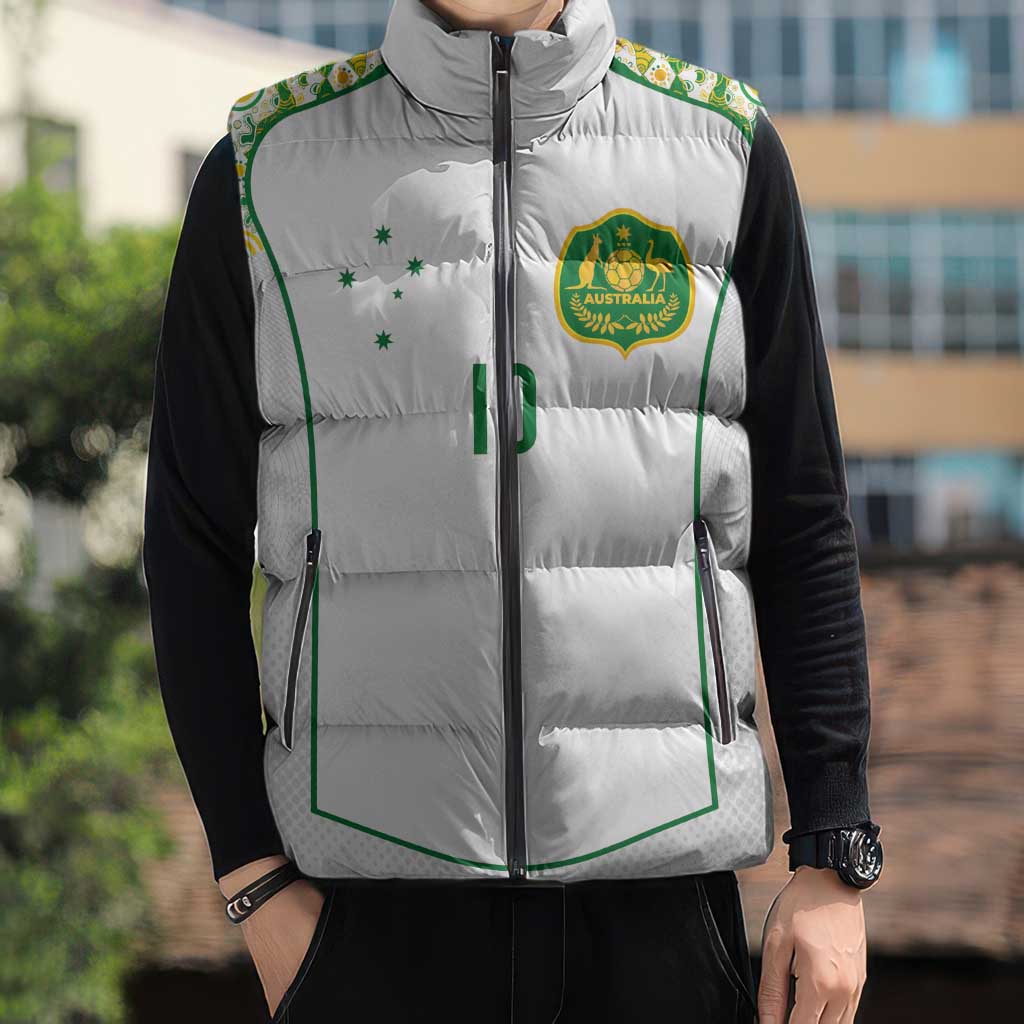 Custom Australia Football Sleeveless Puffer Jacket Aboriginal Pattern Sporty Style-White Color - Wonder Print Shop