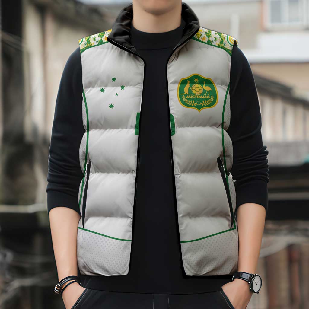 Custom Australia Football Sleeveless Puffer Jacket Aboriginal Pattern Sporty Style-White Color - Wonder Print Shop