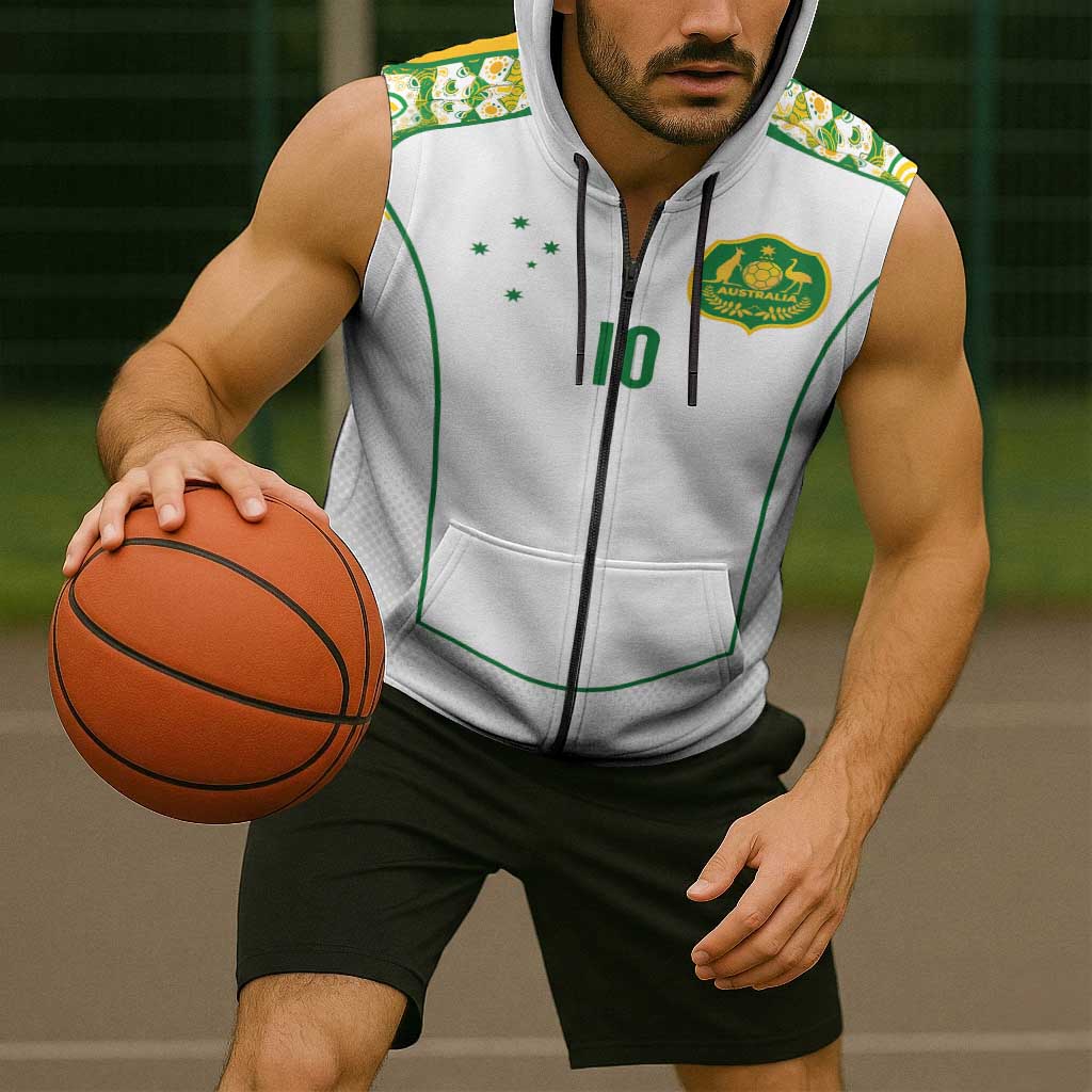 Custom Australia Football Sleeveless Zip Hoodie Aboriginal Pattern Sporty Style-White Color - Wonder Print Shop