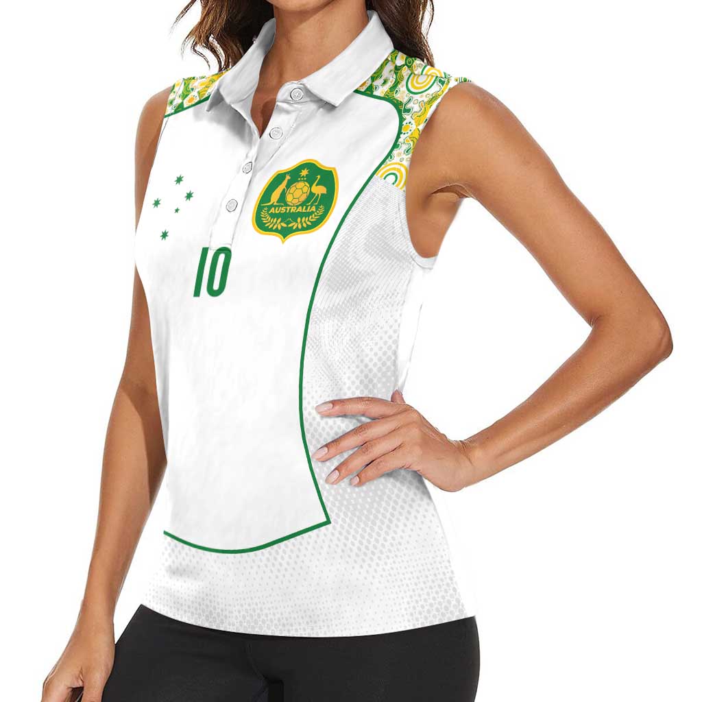 Custom Australia Football Women Sleeveless Polo Shirt Aboriginal Pattern Sporty Style-White Color - Wonder Print Shop