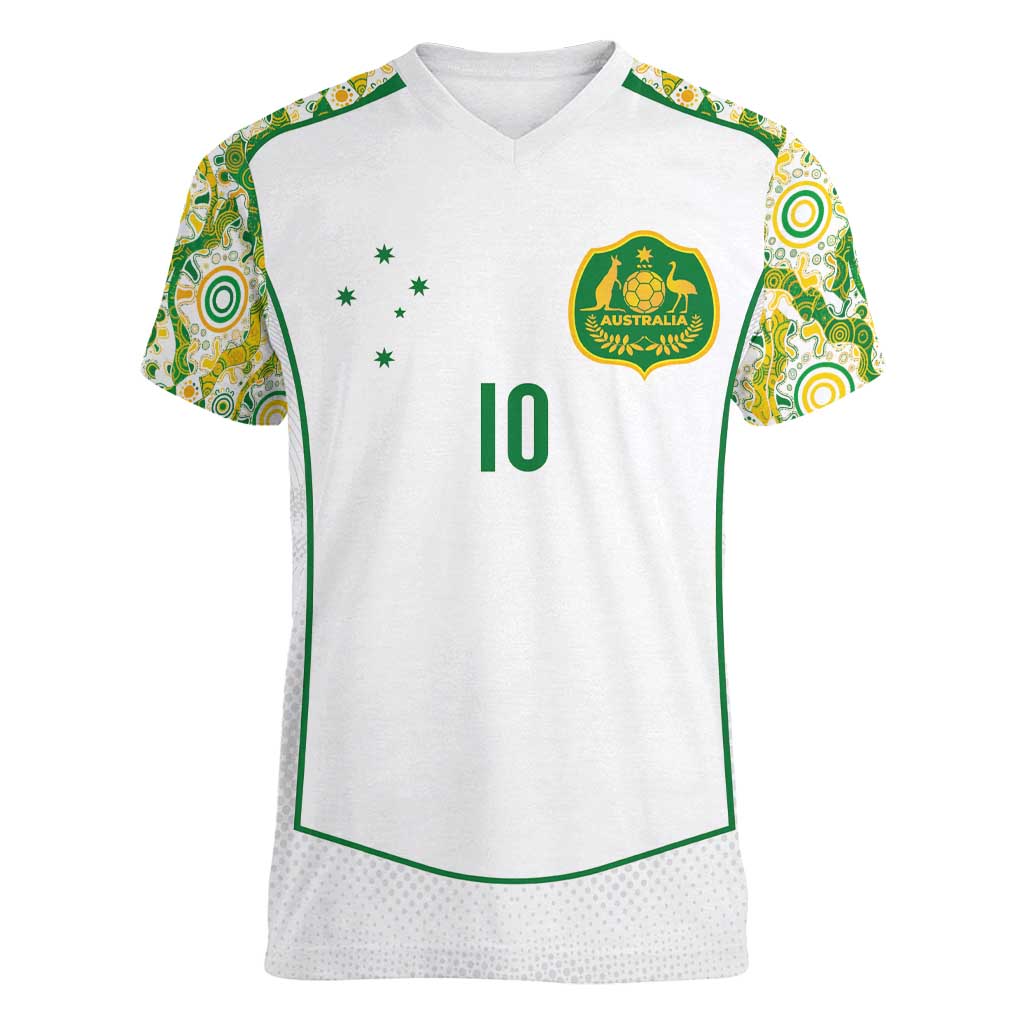 Custom Australia Football Women V-Neck T-Shirt Aboriginal Pattern Sporty Style-White Color - Wonder Print Shop