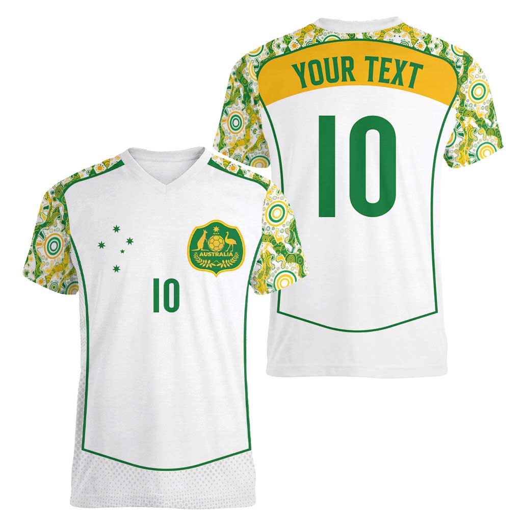Custom Australia Football Women V-Neck T-Shirt Aboriginal Pattern Sporty Style-White Color - Wonder Print Shop