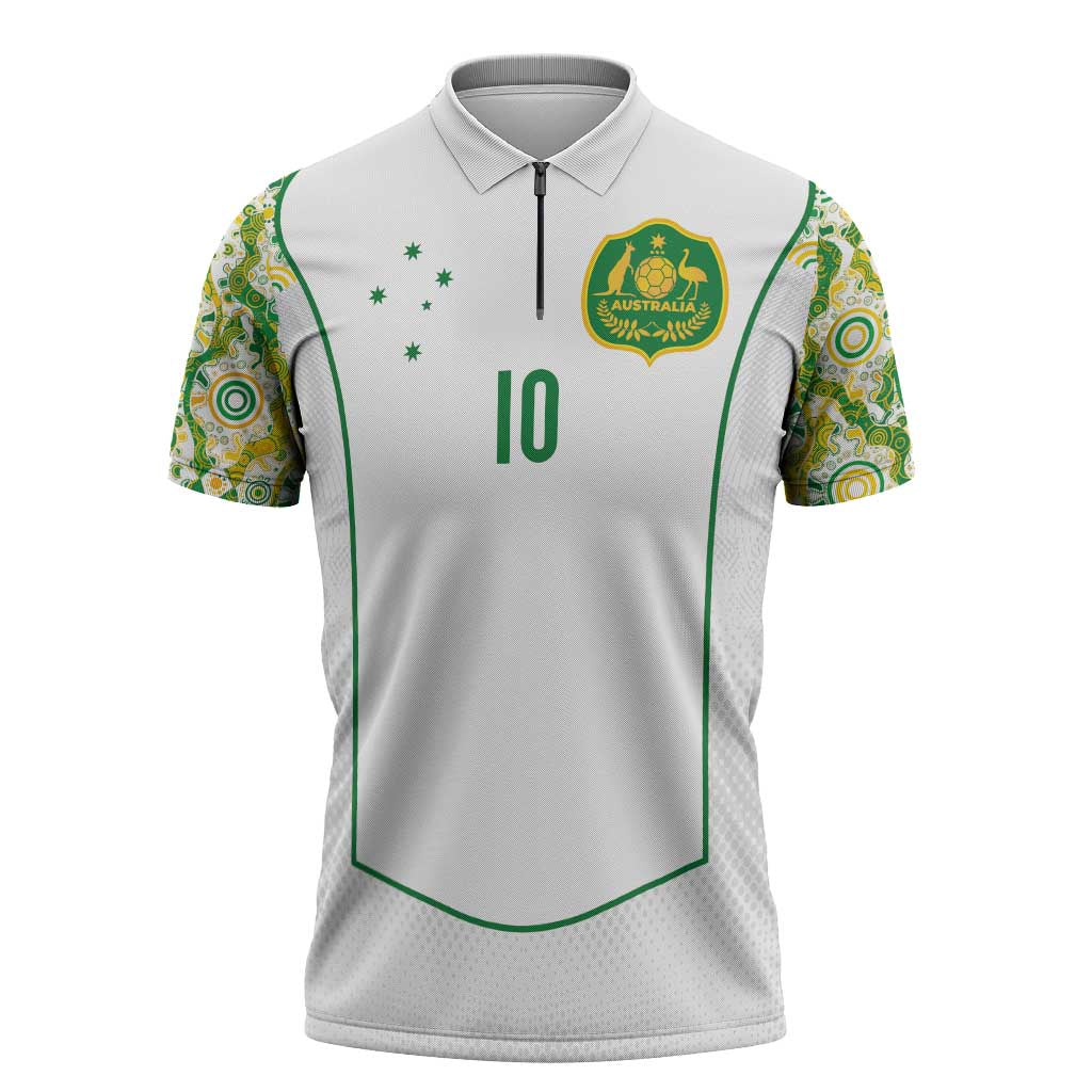 Custom Australia Football Zipper Polo Shirt Aboriginal Pattern Sporty Style-White Color - Wonder Print Shop