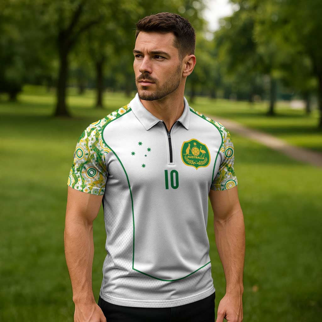 Custom Australia Football Zipper Polo Shirt Aboriginal Pattern Sporty Style-White Color - Wonder Print Shop