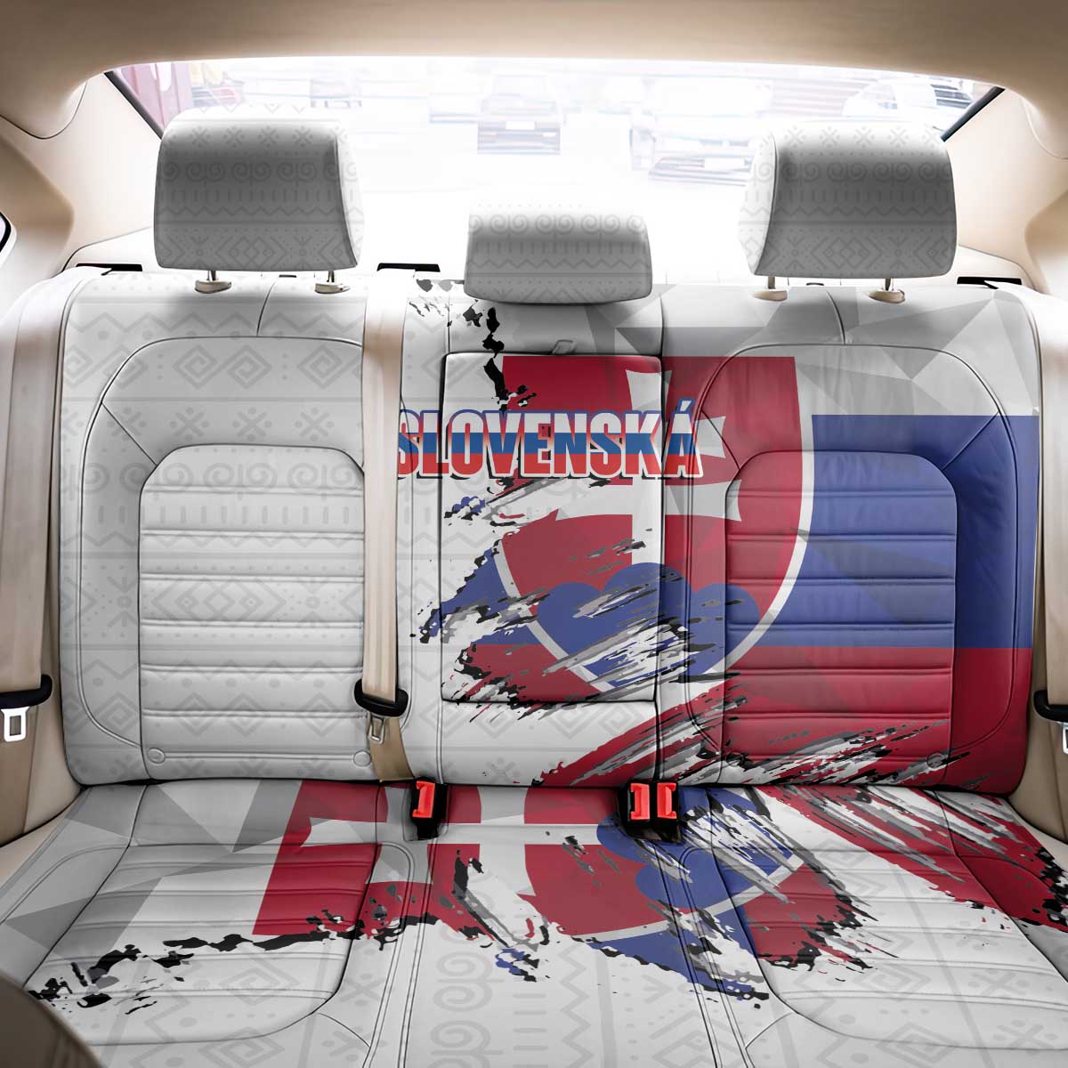 Slovakia Back Car Seat Cover Flag Grunge Half Style with Slovak Pattern