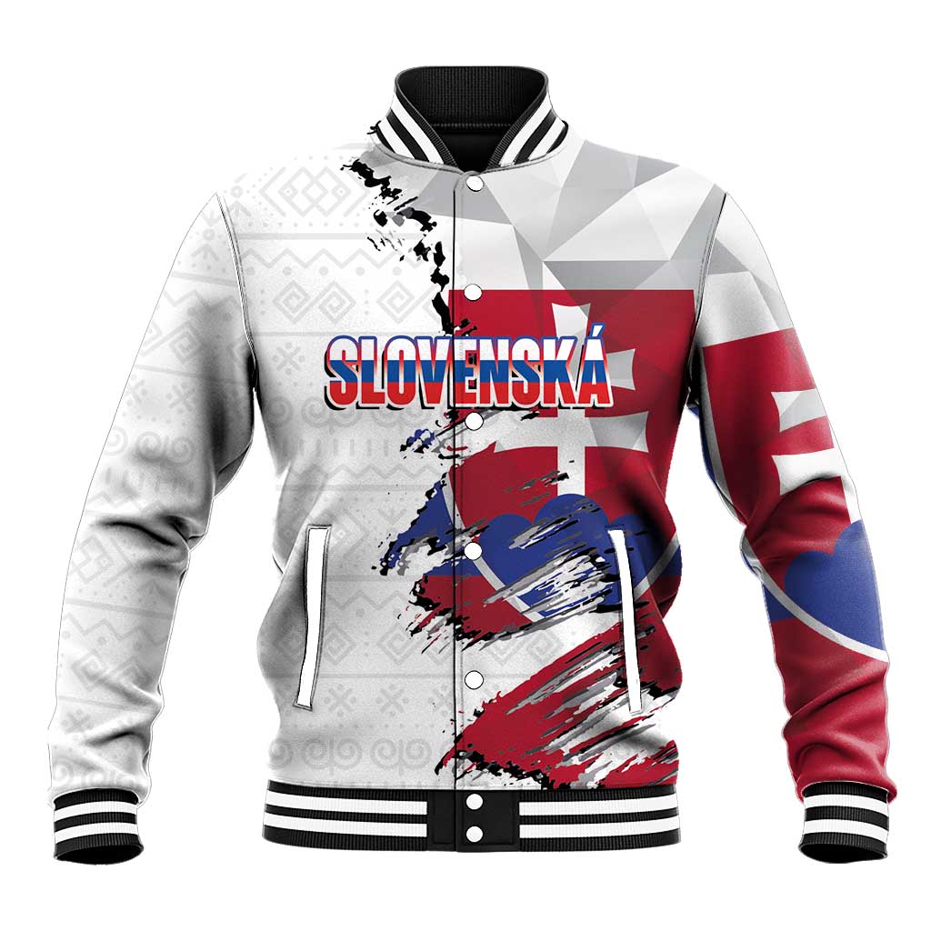 Slovakia Baseball Jacket Flag Grunge Half Style with Slovak Pattern