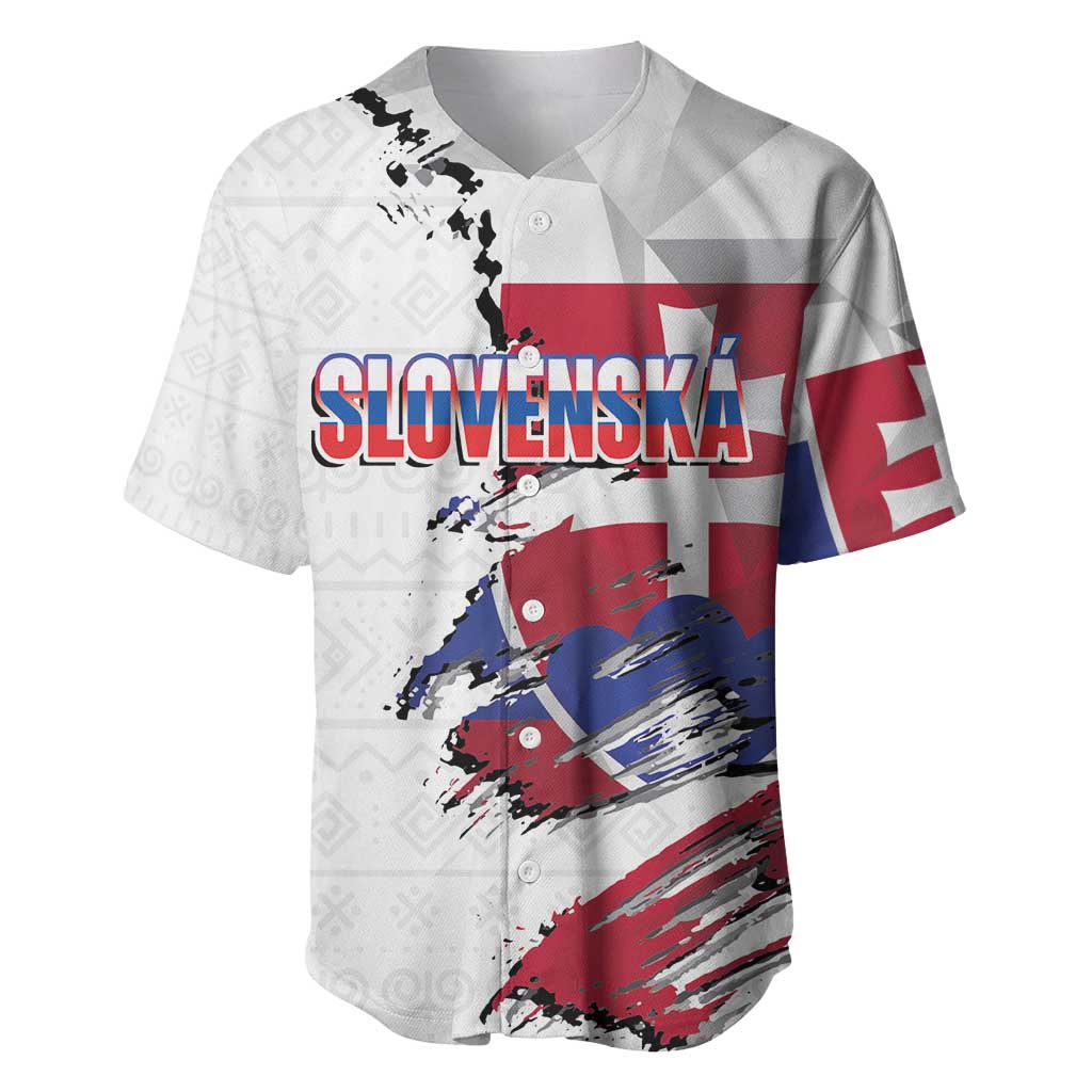 Slovakia Baseball Jersey Flag Grunge Half Style with Slovak Pattern