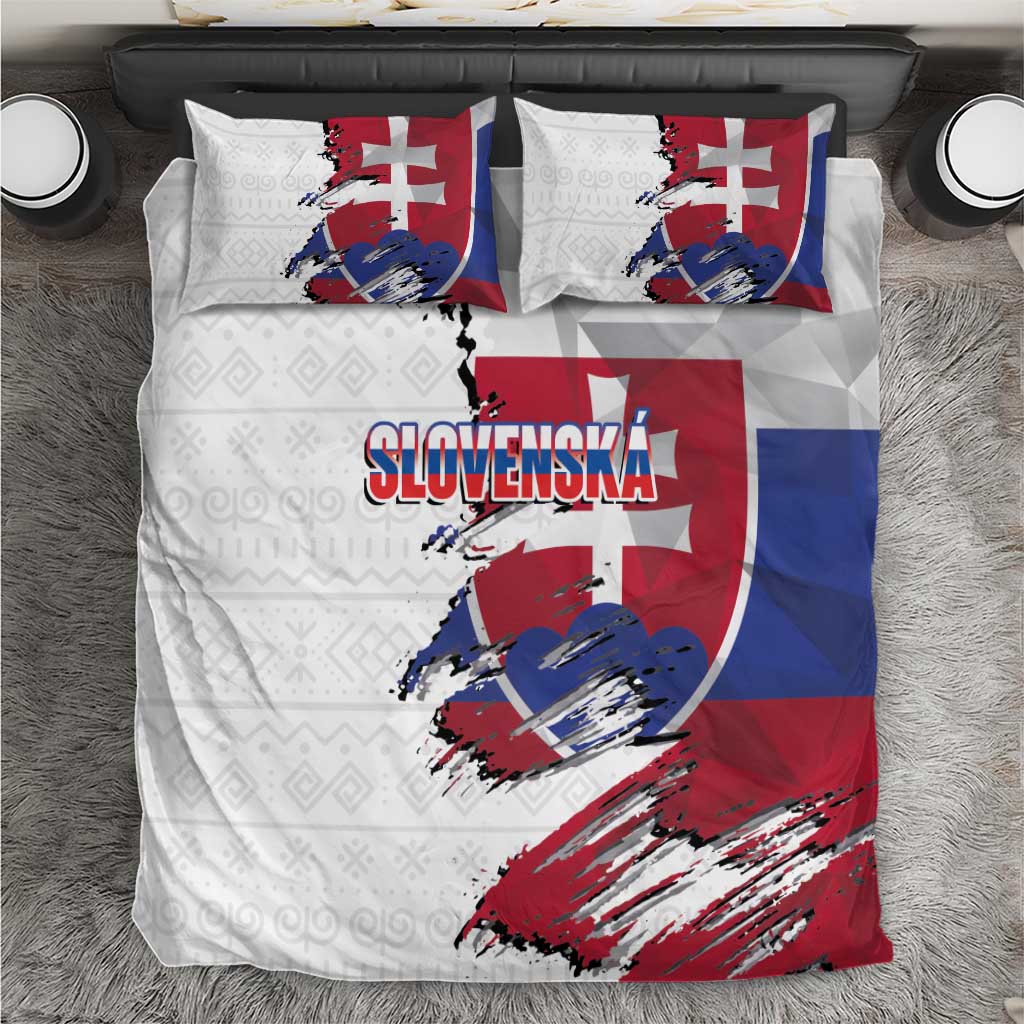 Slovakia Bedding Set Flag Grunge Half Style with Slovak Pattern