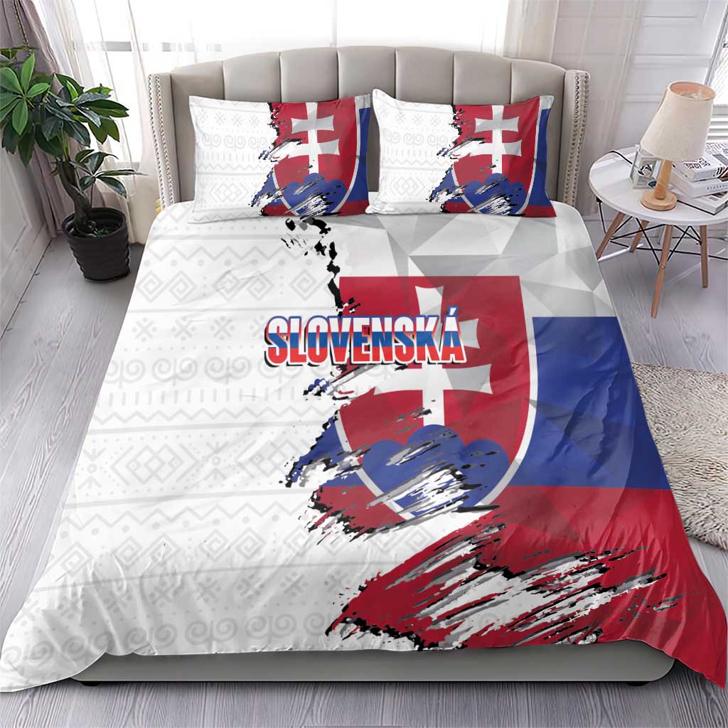 Slovakia Bedding Set Flag Grunge Half Style with Slovak Pattern
