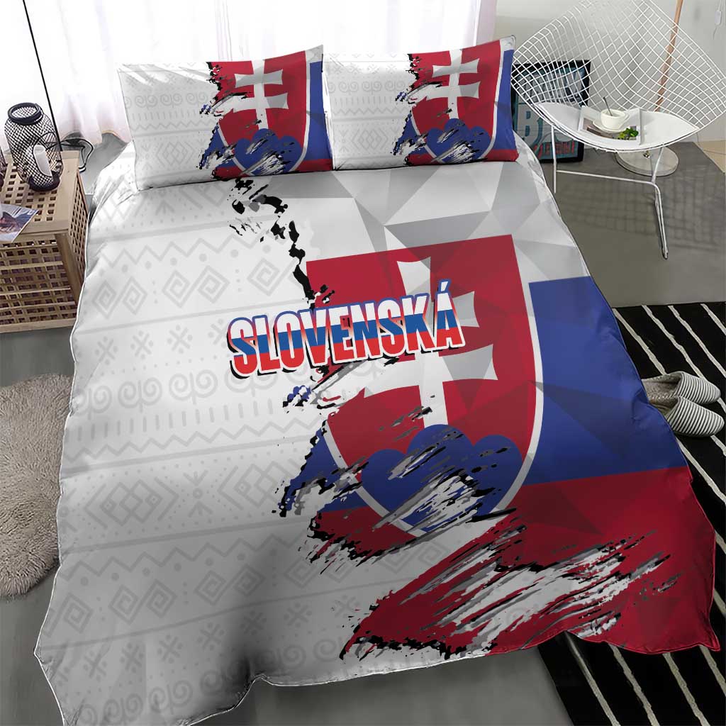 Slovakia Bedding Set Flag Grunge Half Style with Slovak Pattern