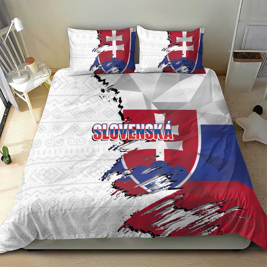 Slovakia Bedding Set Flag Grunge Half Style with Slovak Pattern