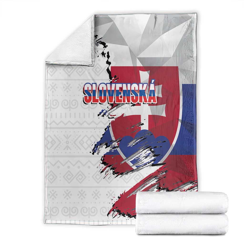 Slovakia Blanket Flag Grunge Half Style with Slovak Pattern