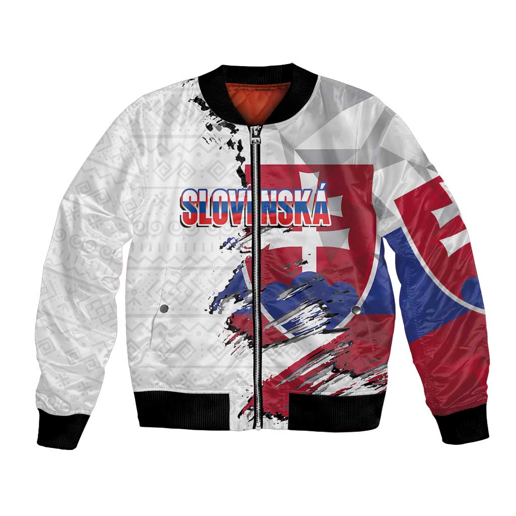 Slovakia Bomber Jacket Flag Grunge Half Style with Slovak Pattern