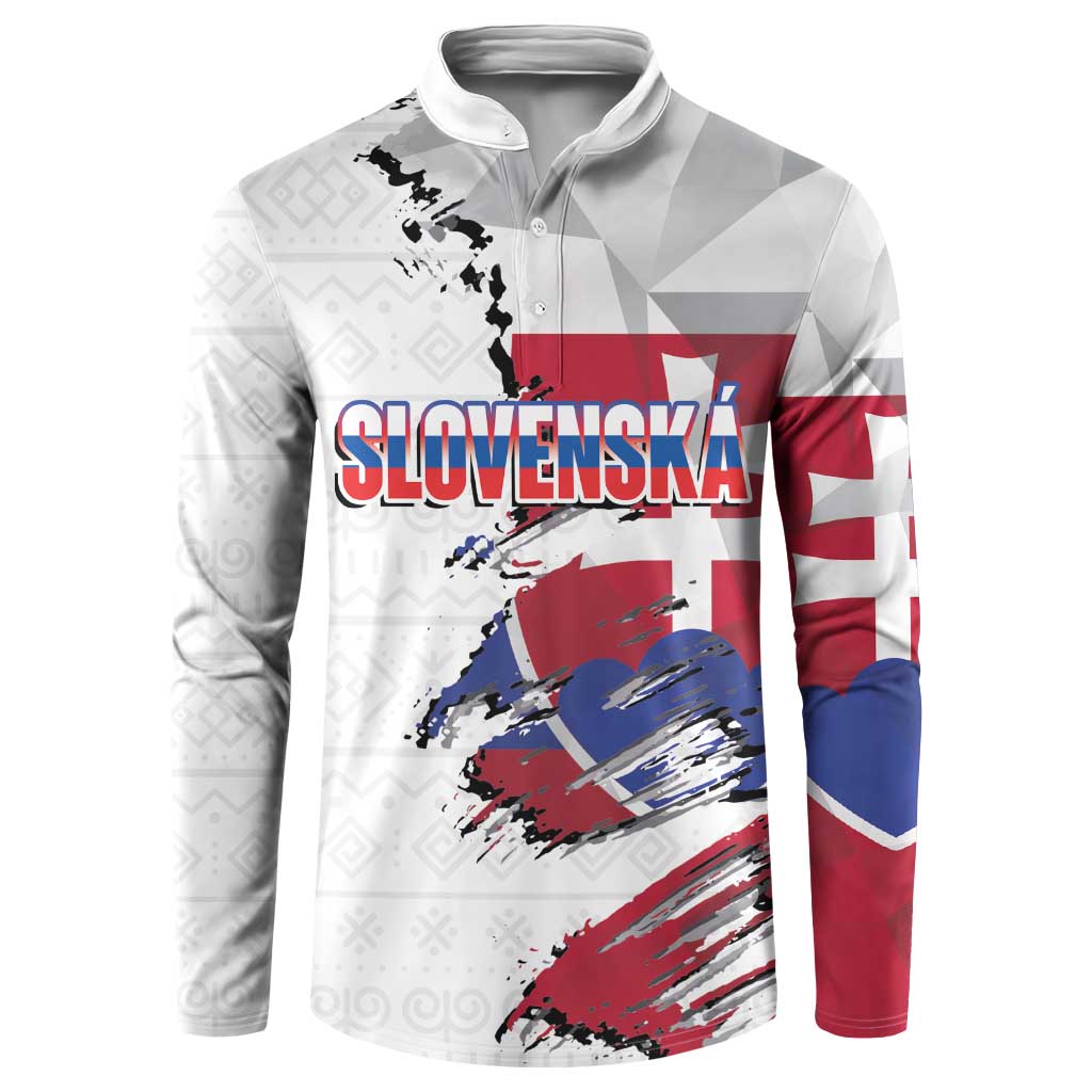 Slovakia Button Sweatshirt Flag Grunge Half Style with Slovak Pattern