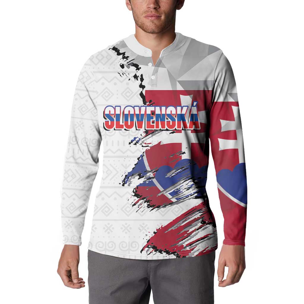 Slovakia Button Sweatshirt Flag Grunge Half Style with Slovak Pattern