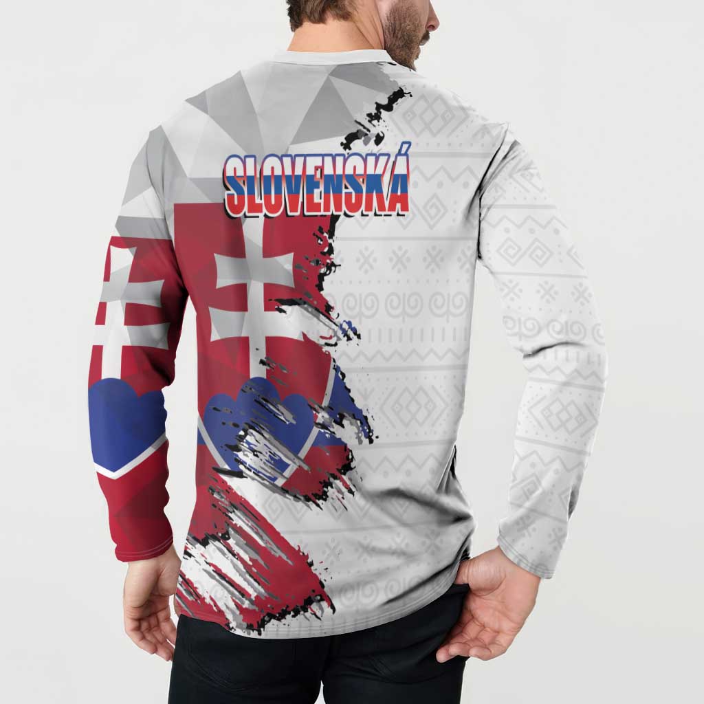 Slovakia Button Sweatshirt Flag Grunge Half Style with Slovak Pattern