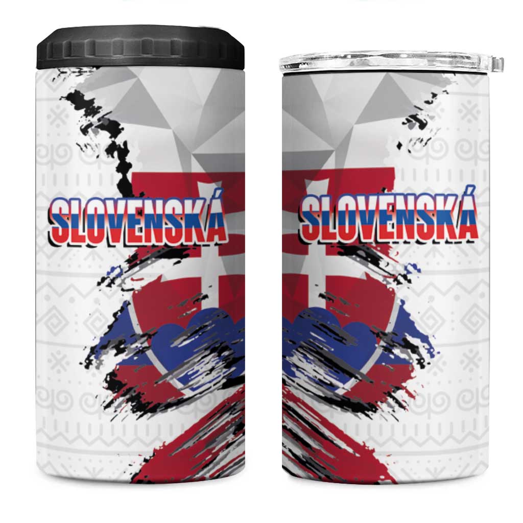 Slovakia 4 in 1 Can Cooler Tumbler Flag Grunge Half Style with Slovak Pattern