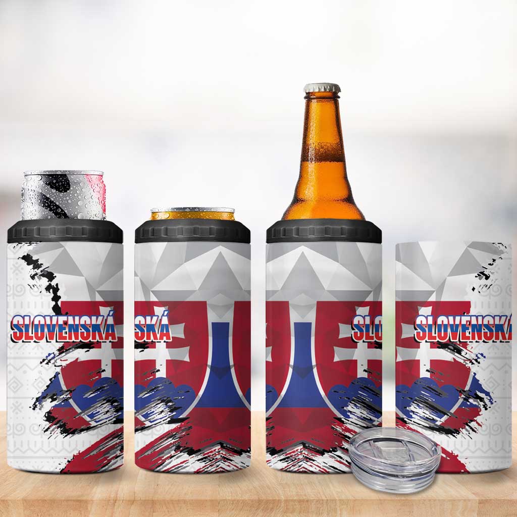 Slovakia 4 in 1 Can Cooler Tumbler Flag Grunge Half Style with Slovak Pattern