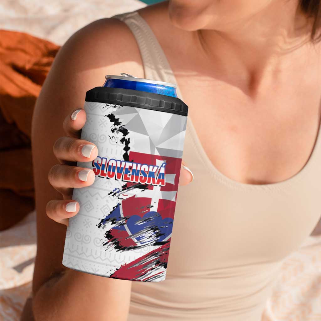 Slovakia 4 in 1 Can Cooler Tumbler Flag Grunge Half Style with Slovak Pattern