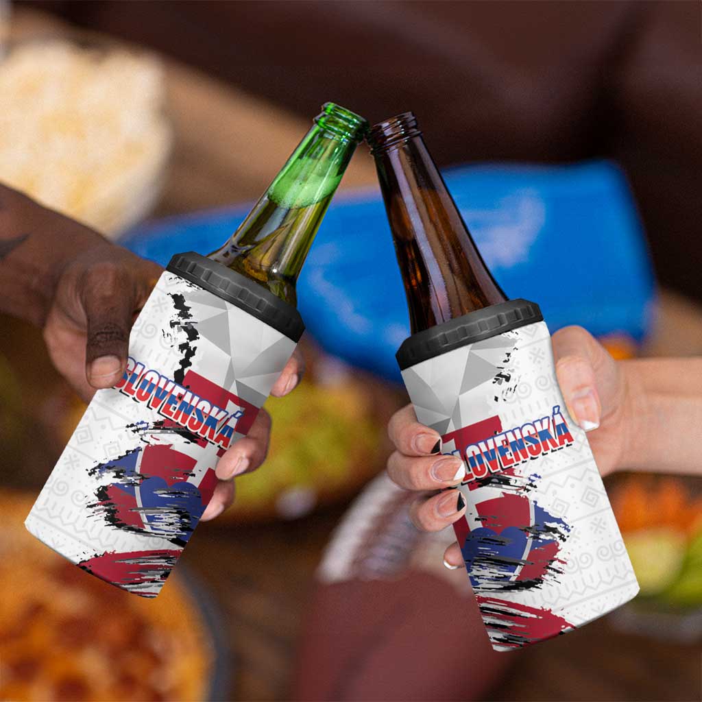 Slovakia 4 in 1 Can Cooler Tumbler Flag Grunge Half Style with Slovak Pattern