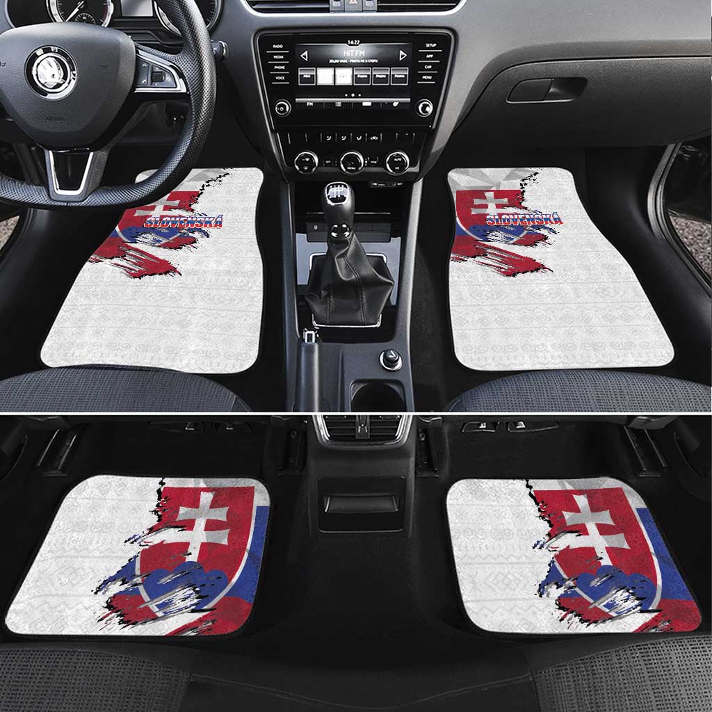 Slovakia Car Mats Flag Grunge Half Style with Slovak Pattern