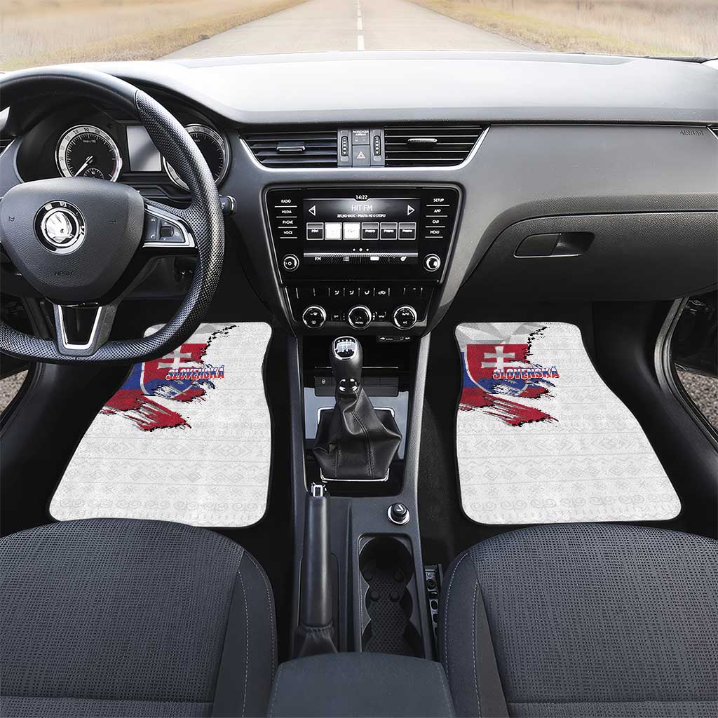Slovakia Car Mats Flag Grunge Half Style with Slovak Pattern