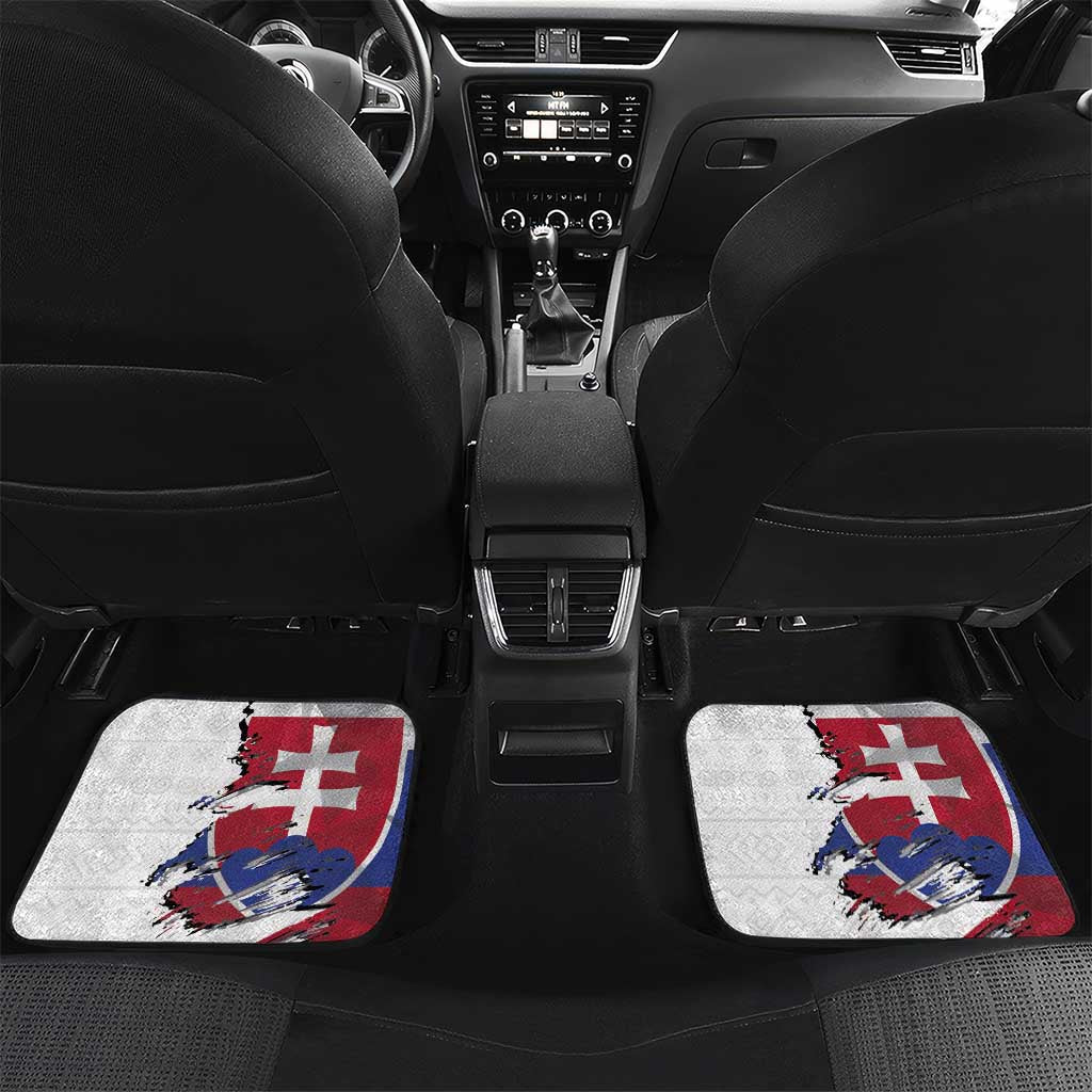 Slovakia Car Mats Flag Grunge Half Style with Slovak Pattern