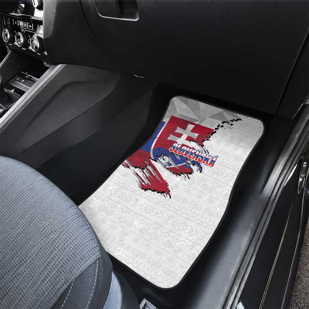 Slovakia Car Mats Flag Grunge Half Style with Slovak Pattern