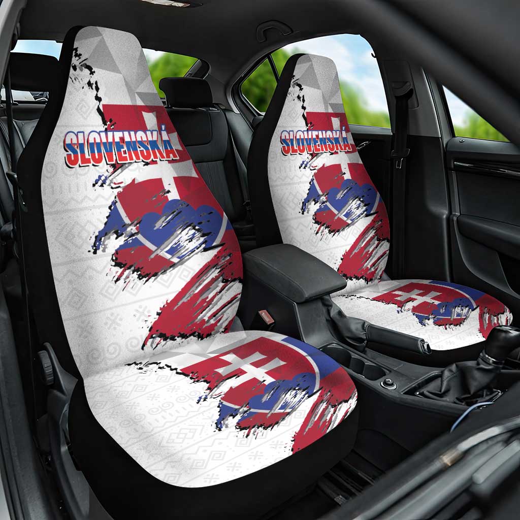 Slovakia Car Seat Cover Flag Grunge Half Style with Slovak Pattern