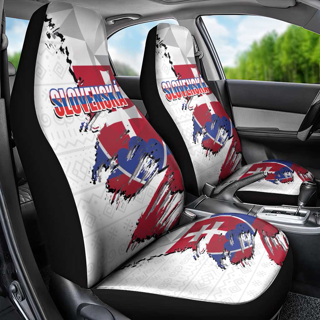 Slovakia Car Seat Cover Flag Grunge Half Style with Slovak Pattern