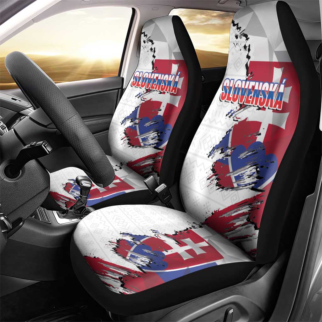 Slovakia Car Seat Cover Flag Grunge Half Style with Slovak Pattern