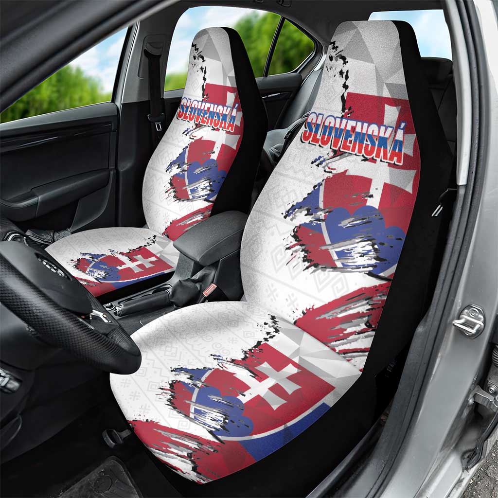 Slovakia Car Seat Cover Flag Grunge Half Style with Slovak Pattern