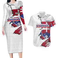 Slovakia Couples Matching Long Sleeve Bodycon Dress and Hawaiian Shirt Flag Grunge Half Style with Slovak Pattern