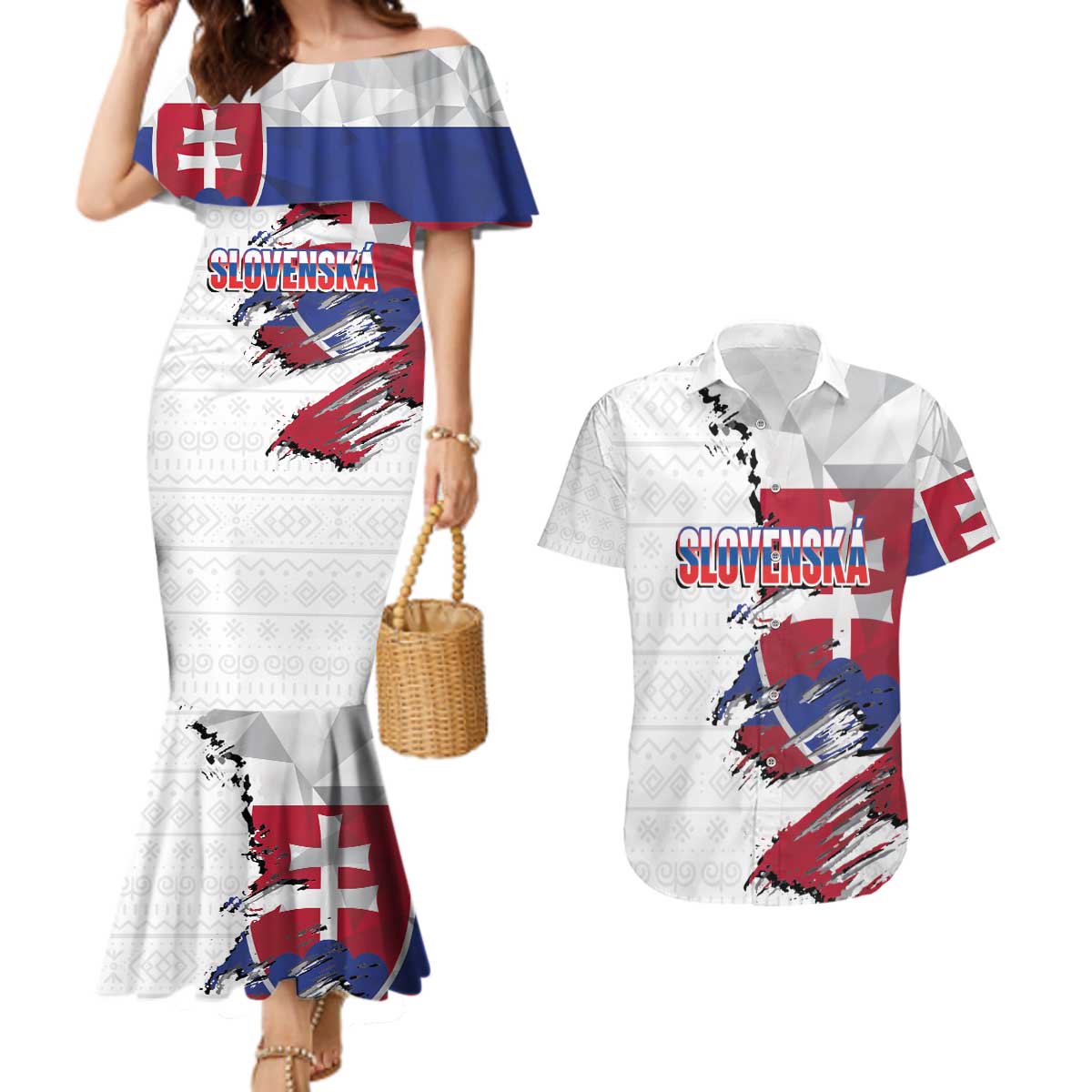 Slovakia Couples Matching Mermaid Dress and Hawaiian Shirt Flag Grunge Half Style with Slovak Pattern