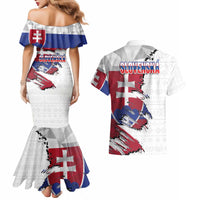 Slovakia Couples Matching Mermaid Dress and Hawaiian Shirt Flag Grunge Half Style with Slovak Pattern