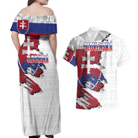 Slovakia Couples Matching Off Shoulder Maxi Dress and Hawaiian Shirt Flag Grunge Half Style with Slovak Pattern