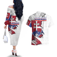 Slovakia Couples Matching Off The Shoulder Long Sleeve Dress and Hawaiian Shirt Flag Grunge Half Style with Slovak Pattern