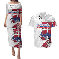 Slovakia Couples Matching Puletasi and Hawaiian Shirt Flag Grunge Half Style with Slovak Pattern