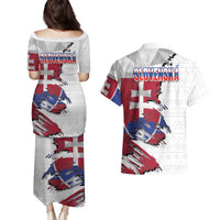 Slovakia Couples Matching Puletasi and Hawaiian Shirt Flag Grunge Half Style with Slovak Pattern